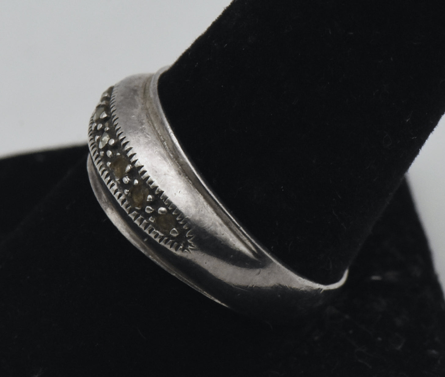 Vintage Sterling Silver Marcasite Domed Band - Size 10
