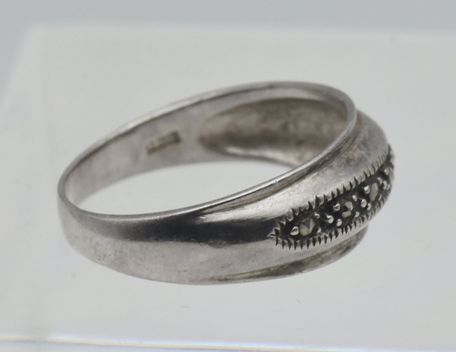 Vintage Sterling Silver Marcasite Domed Band - Size 10