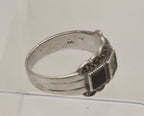 Vintage Art Deco Sterling Silver Black Onyx and Marcasite Ring - Size 8.5 - MISSING STONE