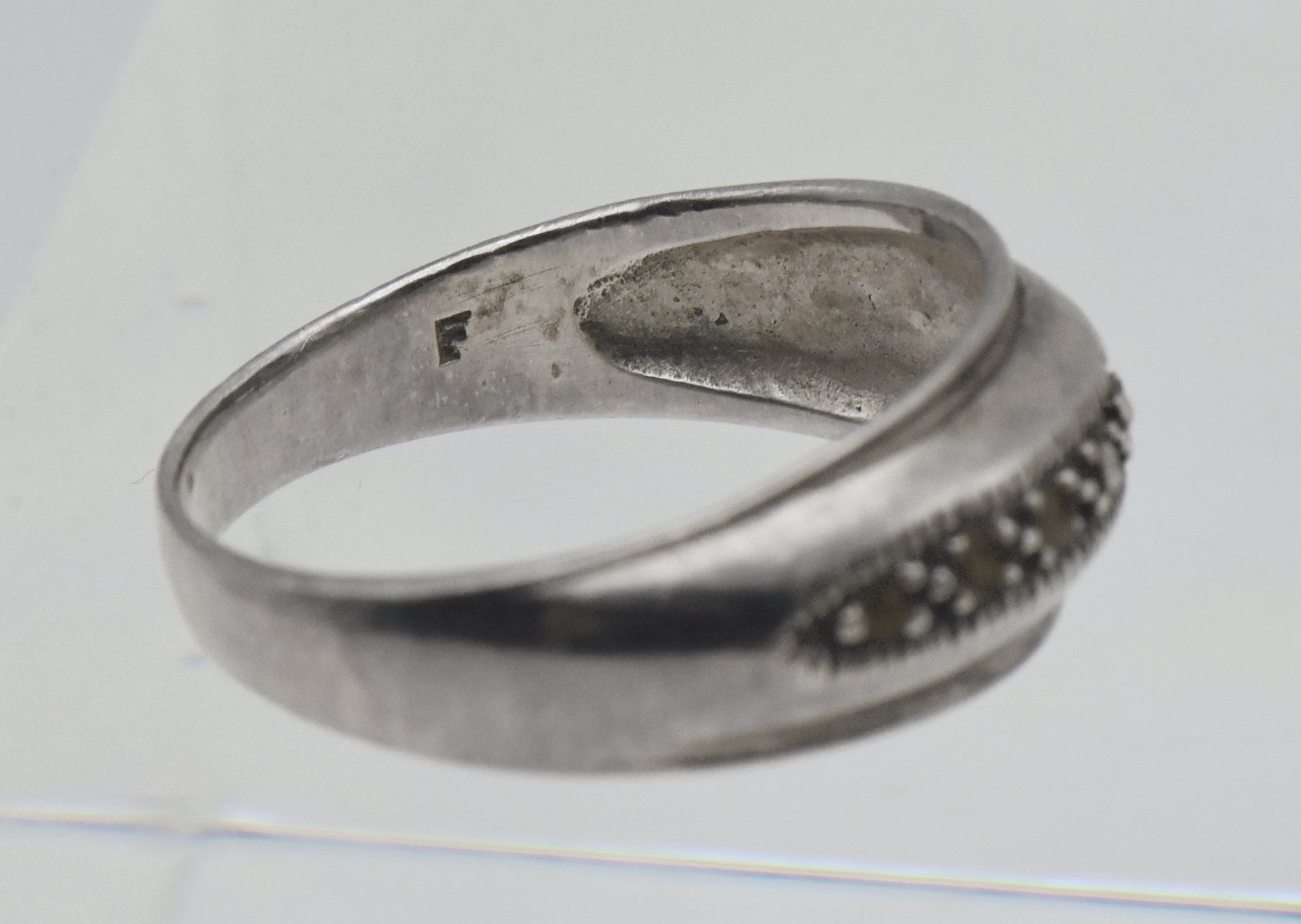 Vintage Sterling Silver Marcasite Domed Band - Size 10