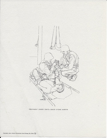 Vintage WWII Medical Art "Treatment Under Tents" by David Stone Martin