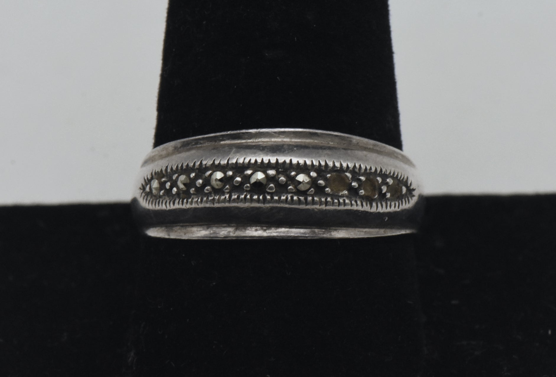 Vintage Sterling Silver Marcasite Domed Band - Size 10