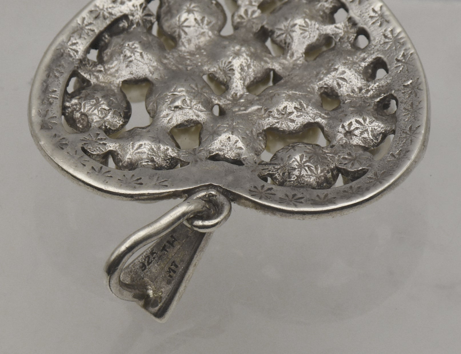 Vintage Sterling Silver Marcasite and Faux Pearl Heart Pendant