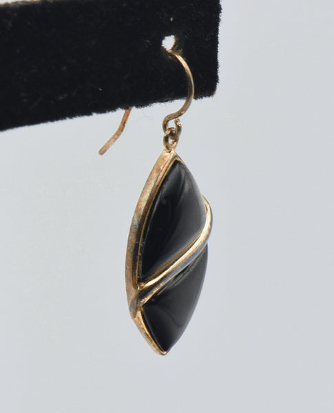 UNMATCHED Vintage Black Onyx Gold Tone Sterling Silver Dangle Earring