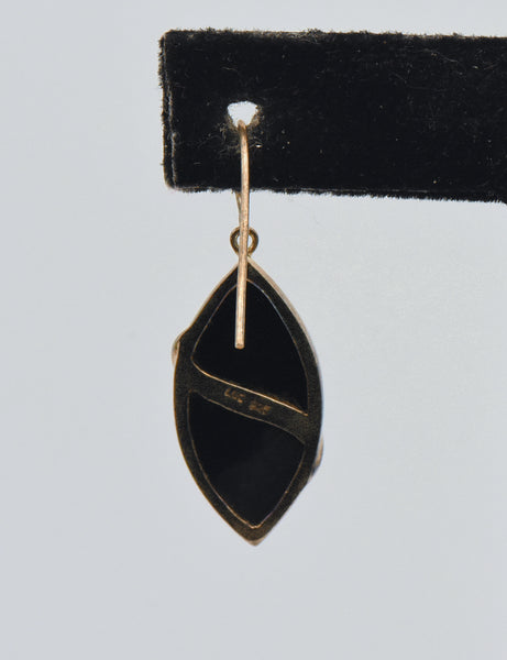 UNMATCHED Vintage Black Onyx Gold Tone Sterling Silver Dangle Earring