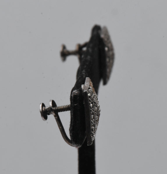Vintage Sterling Silver Marcasite Screw Back Earrings - Missing Stones