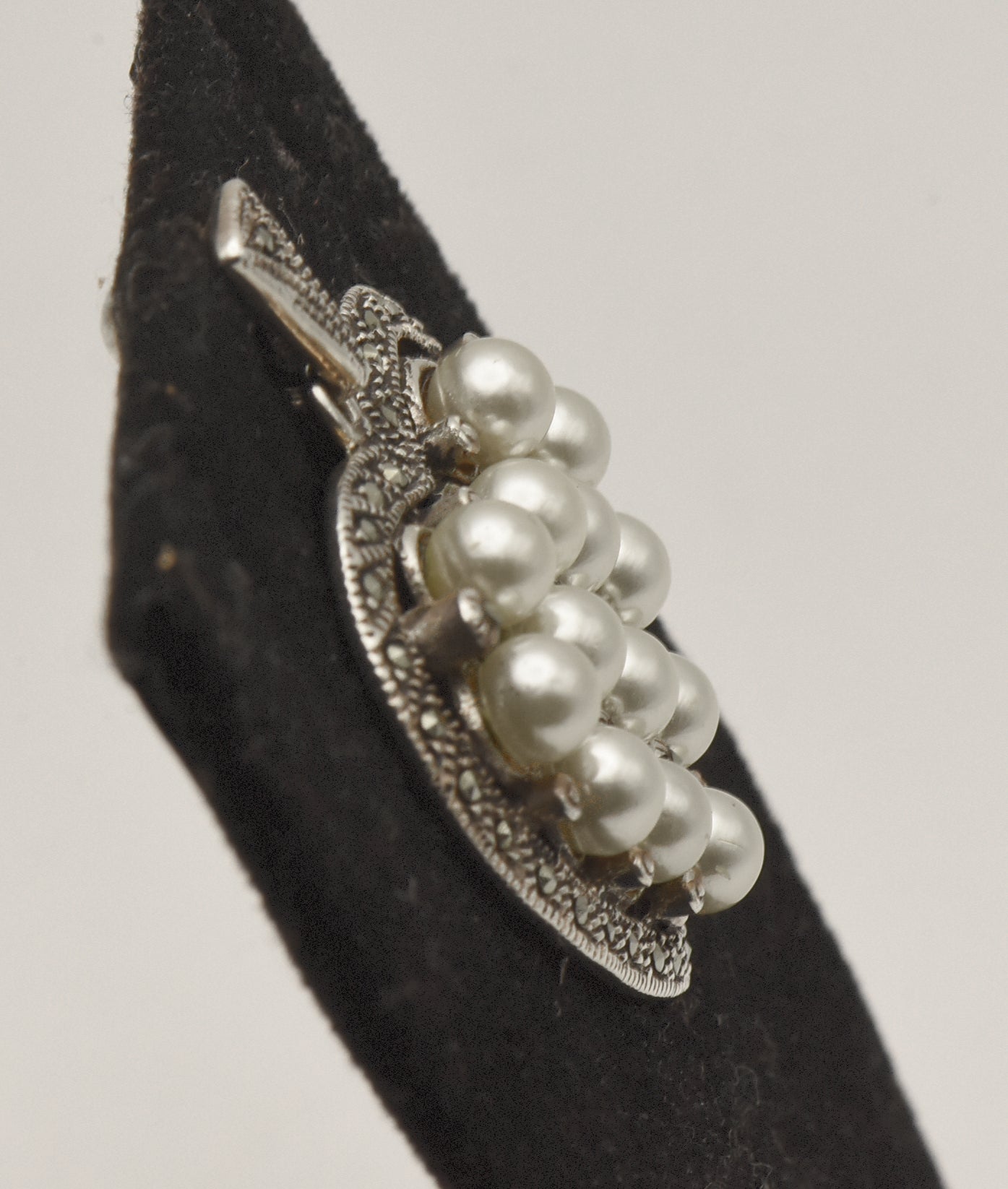 Vintage Sterling Silver Marcasite and Faux Pearl Heart Pendant