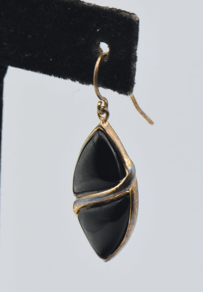 UNMATCHED Vintage Black Onyx Gold Tone Sterling Silver Dangle Earring