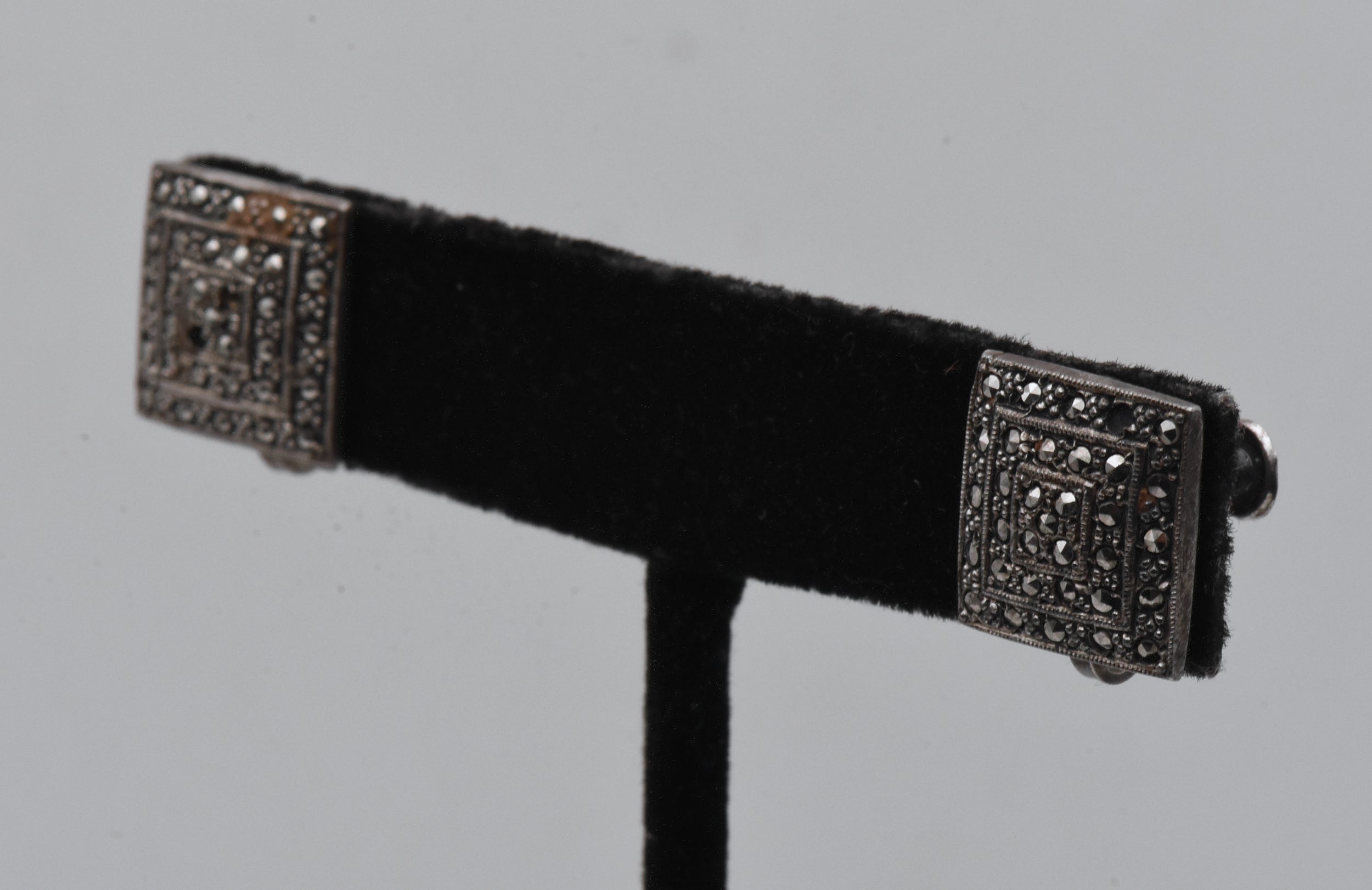 Vintage Sterling Silver Marcasite Screw Back Earrings - Missing Stones