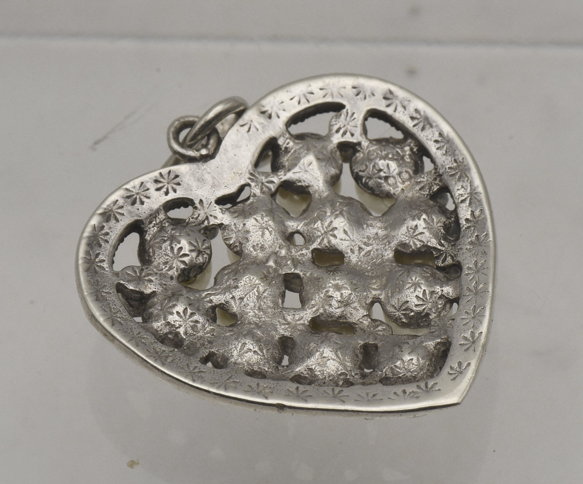 Vintage Sterling Silver Marcasite and Faux Pearl Heart Pendant
