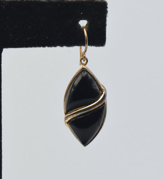 UNMATCHED Vintage Black Onyx Gold Tone Sterling Silver Dangle Earring