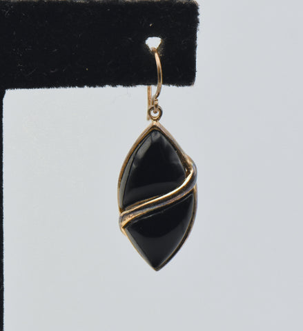 UNMATCHED Vintage Black Onyx Gold Tone Sterling Silver Dangle Earring