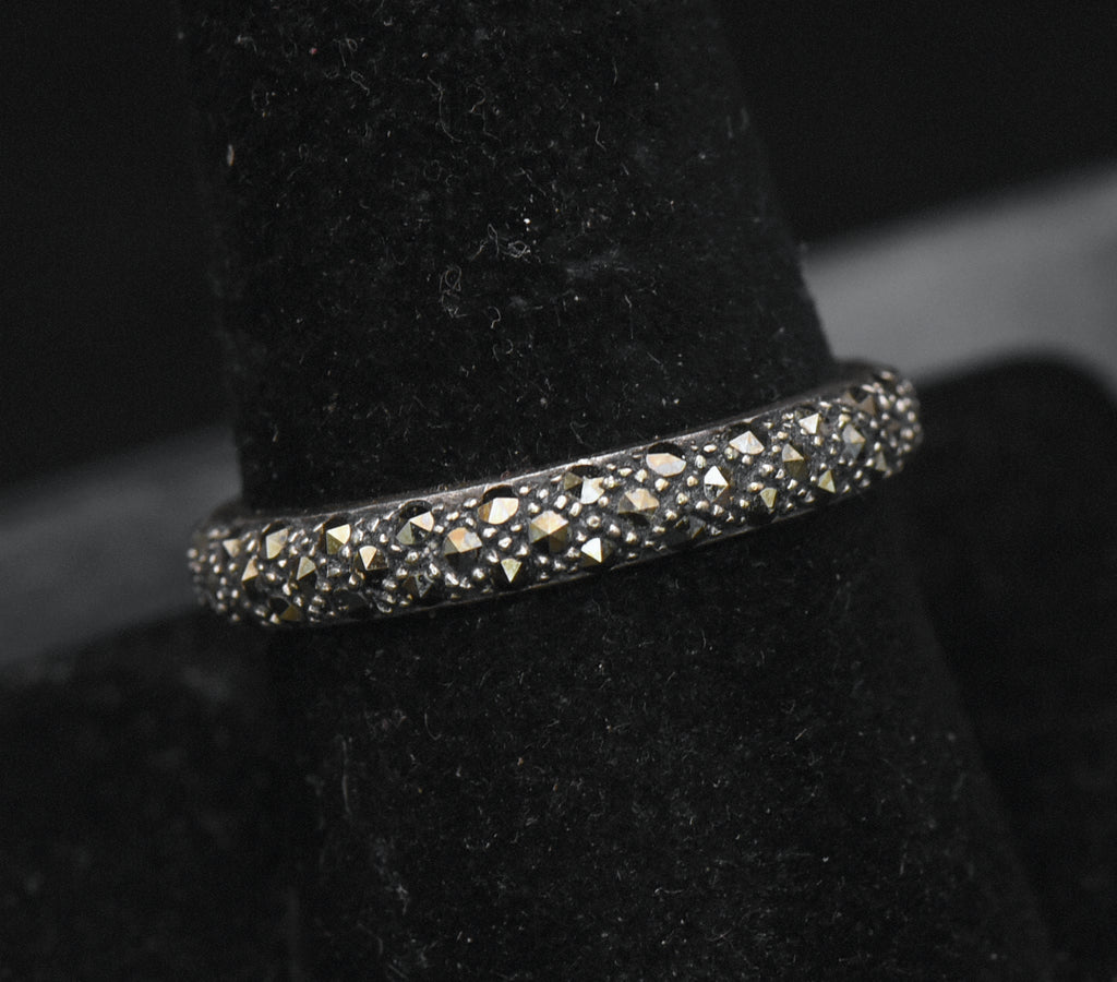 Vintage Sterling Silver Marcasite Band - Size 9