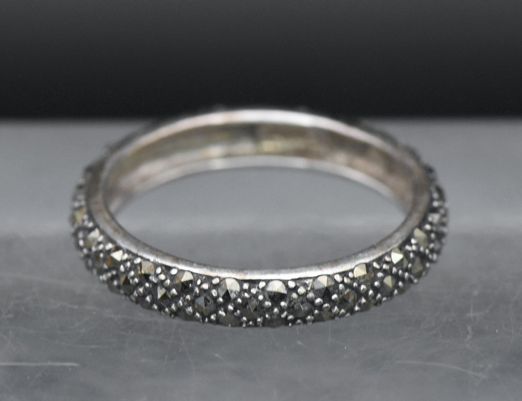 Vintage Sterling Silver Marcasite Band - Size 9
