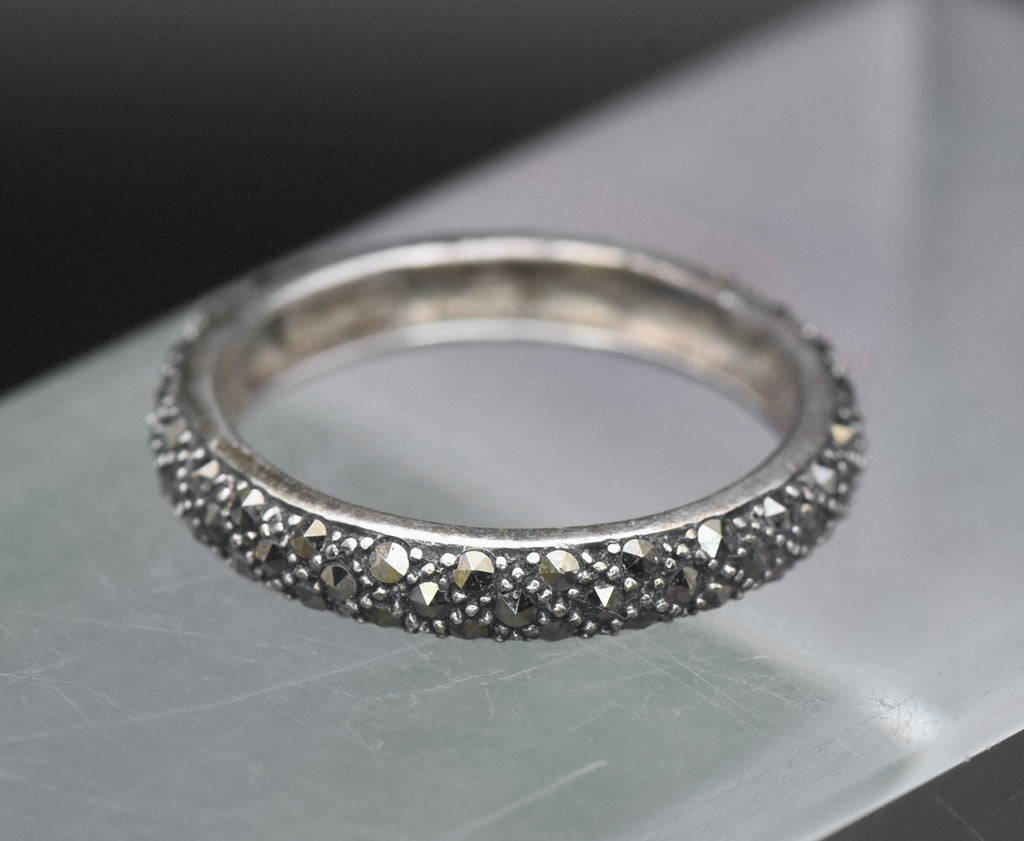 Vintage Sterling Silver Marcasite Band - Size 9