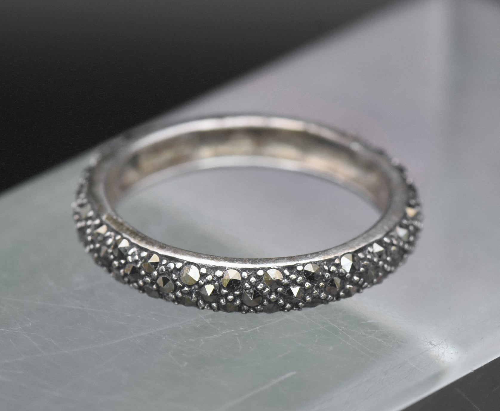 Vintage Sterling Silver Marcasite Band - Size 9