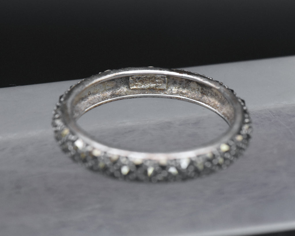 Vintage Sterling Silver Marcasite Band - Size 9