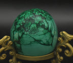 Malachite Carved Egg with Brass Stand