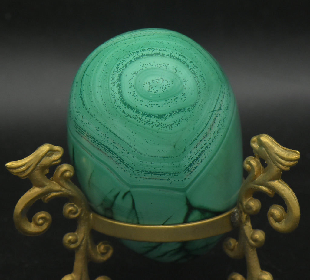 Malachite Carved Egg with Brass Stand