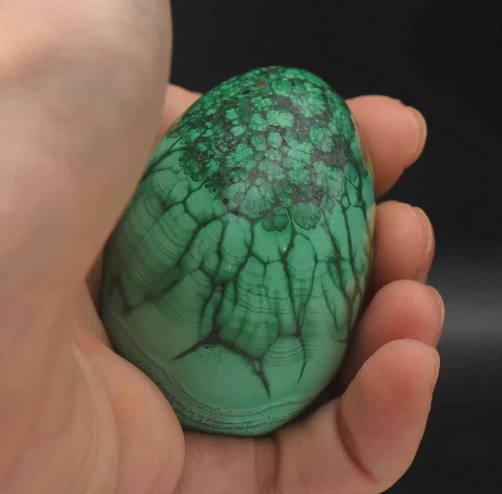 Malachite Carved Egg with Brass Stand
