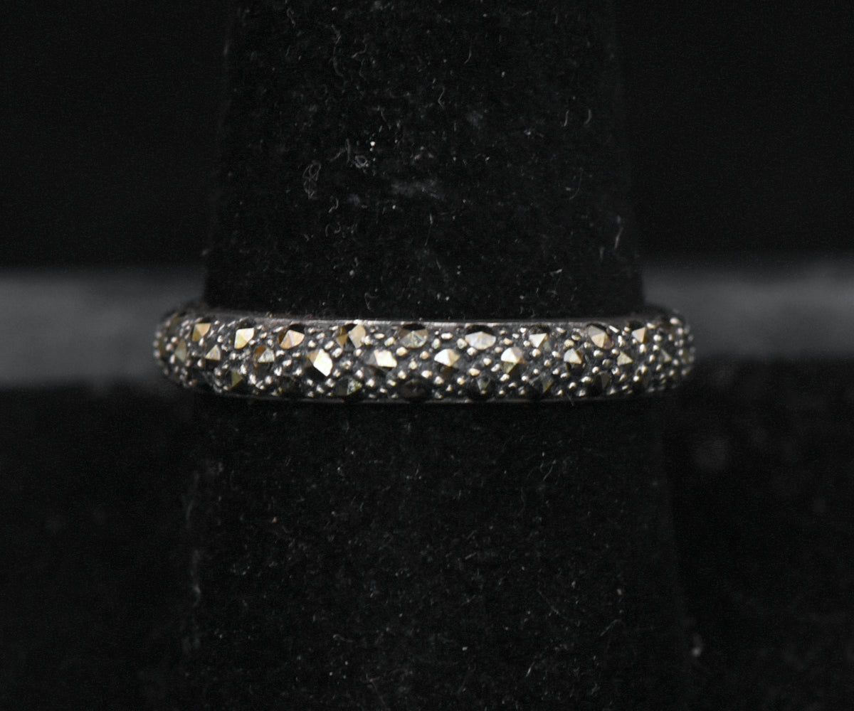 Vintage Sterling Silver Marcasite Band - Size 9