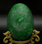 Malachite Carved Egg with Brass Stand