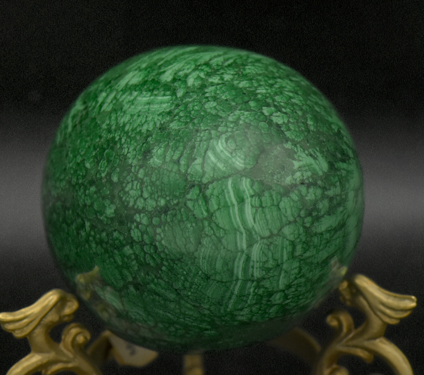 Malachite Carved Egg with Brass Stand