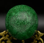 Malachite Carved Egg with Brass Stand