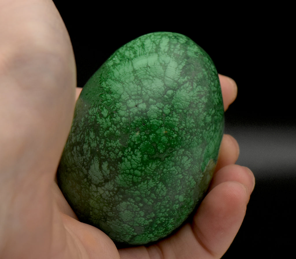 Malachite Carved Egg with Brass Stand