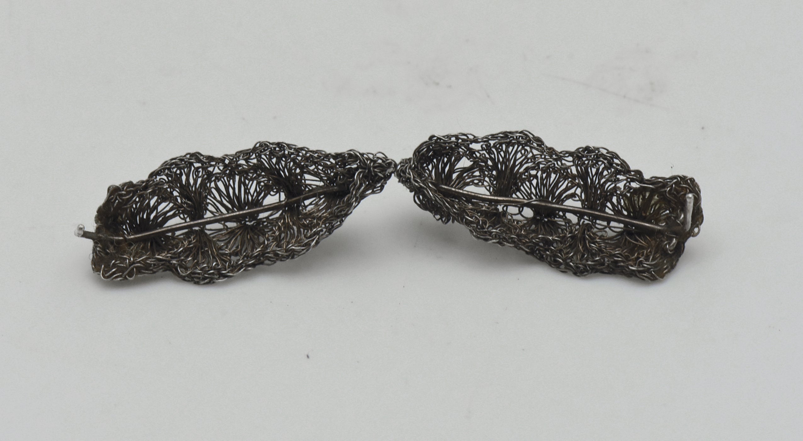 Vintage Handmade Woven Sterling Silver Mesh Earrings