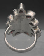 Vintage Handmade Rainbow Moonstone and Garnet Sterling Silver Ring - Size 5.75