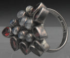Vintage Handmade Rainbow Moonstone and Garnet Sterling Silver Ring - Size 5.75