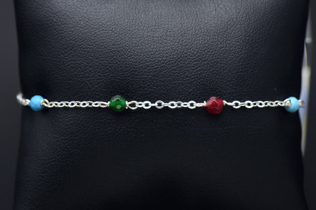 Milor - Vintage Italian Sterling Silver Beaded Chain Link Bracelet
