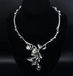 Stunning Vintage Sterling Silver and Pearl Calla Lily Necklace and Earrings Set
