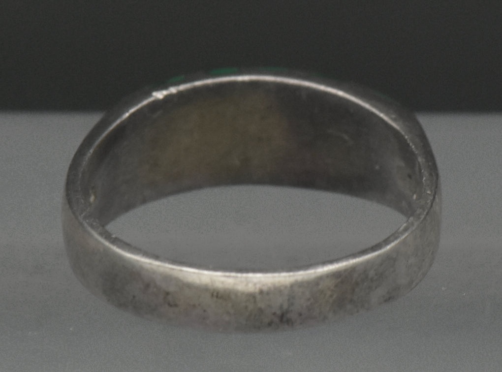Vintage Handmade Malachite Sterling Silver Band - Size 8
