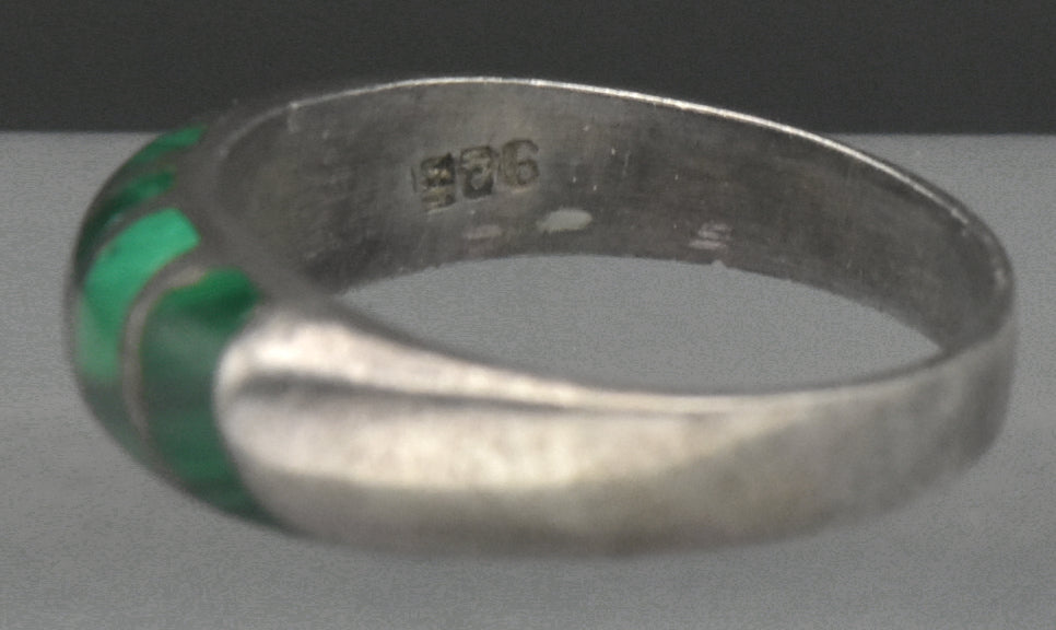 Vintage Handmade Malachite Sterling Silver Band - Size 8