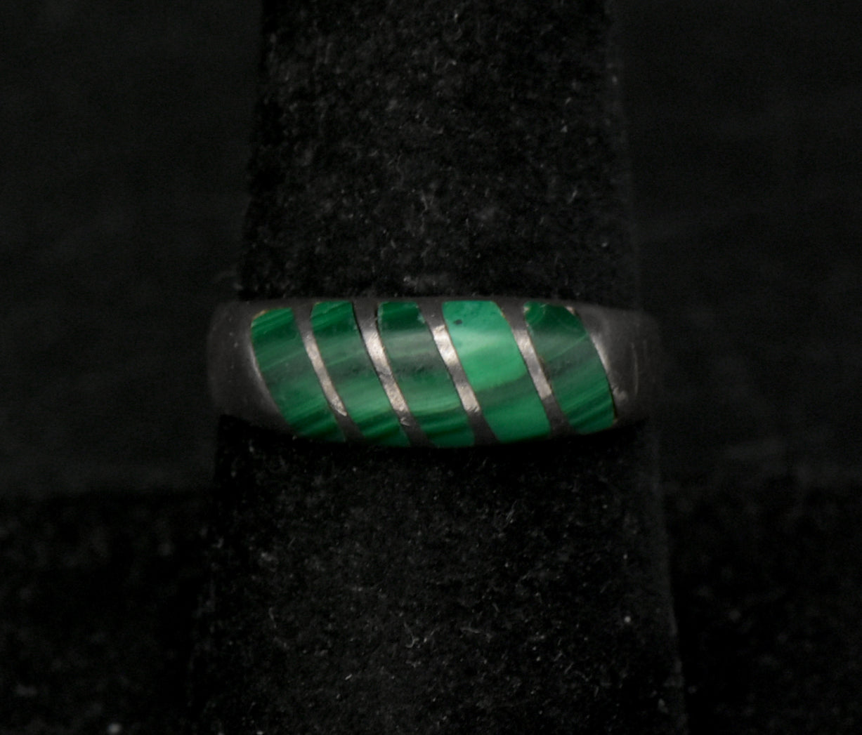 Vintage Handmade Malachite Sterling Silver Band - Size 8