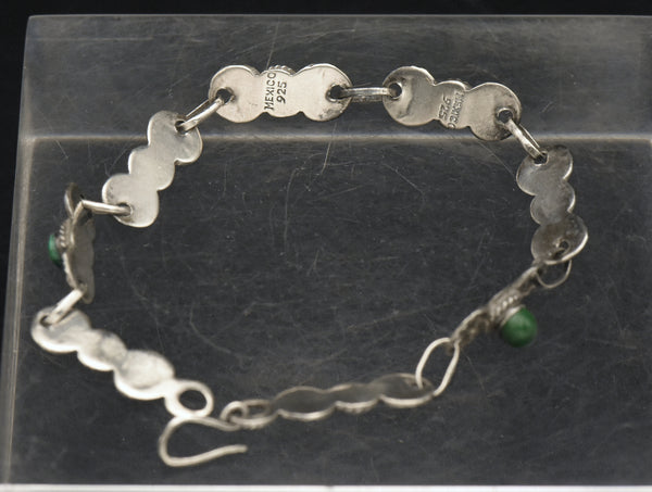 Vintage Sterling Silver and Imitation Malachite Bracelet - 7.25"