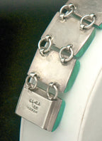 Vintage Handmade Mexican Sterling Silver & Malachite Panel Bracelet - 6.75"