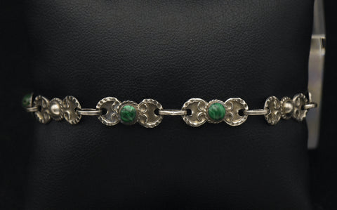 Vintage Sterling Silver and Imitation Malachite Bracelet - 7.25"