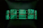 Vintage Handmade Mexican Sterling Silver & Malachite Panel Bracelet - 6.75"