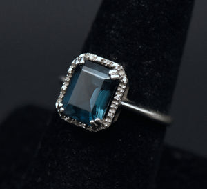 Vintage Blue Topaz and Diamonds Sterling Silver Ring - Size 8