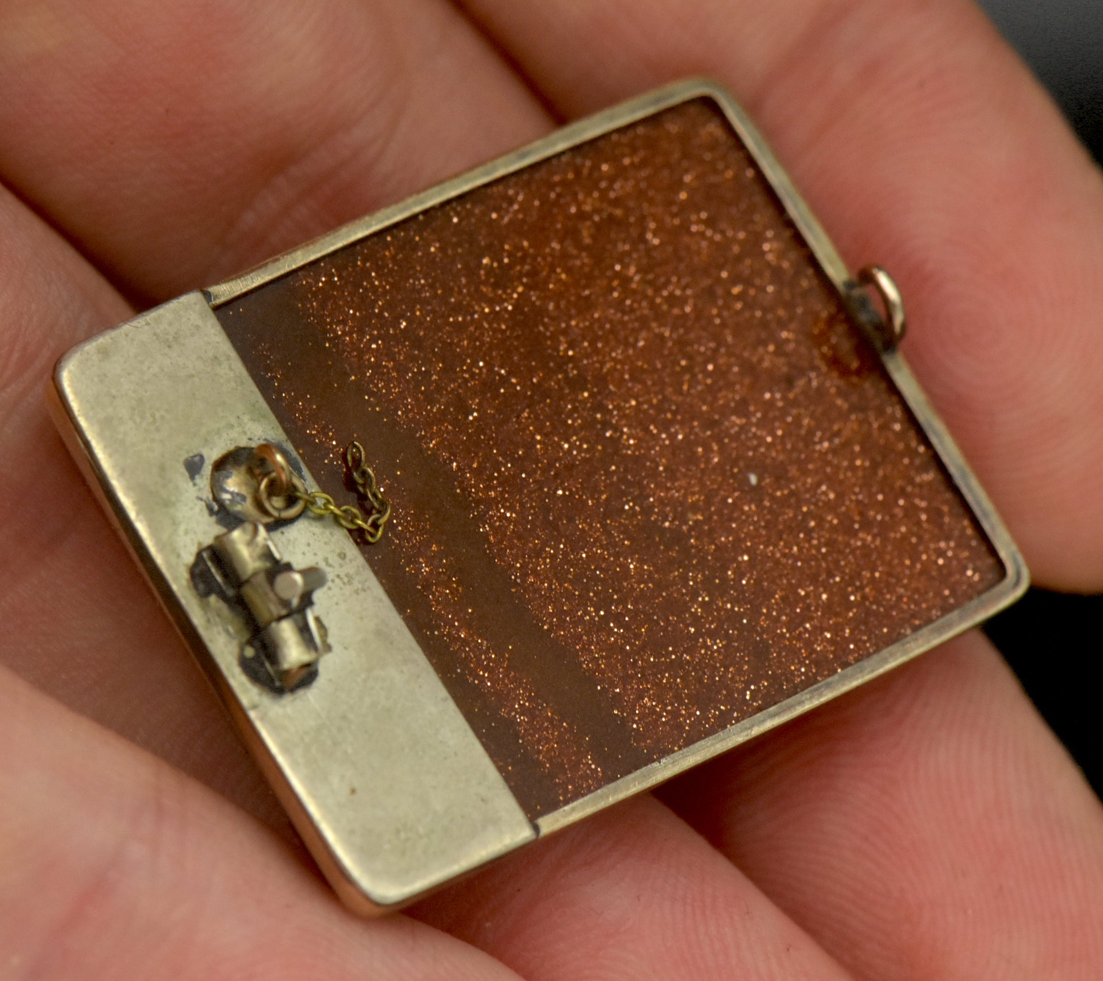 Antique 14K Grand Tour Micromosaic Brooch Roman Forum in Goldstone Glass