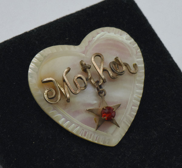 Vintage Handmade Mother of Pearl "Mother" Heart Brooch