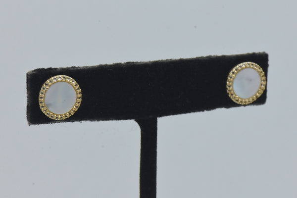 Gold Tone Sterling Silver Mother of Pearl and Topaz Stud Earrings