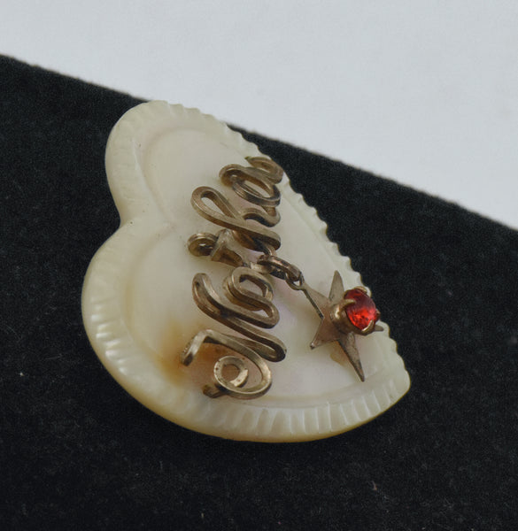 Vintage Handmade Mother of Pearl "Mother" Heart Brooch