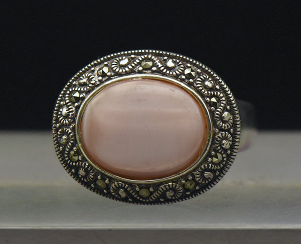 Vintage Pink Mother of Pearl Sterling Silver Ring - Size 12