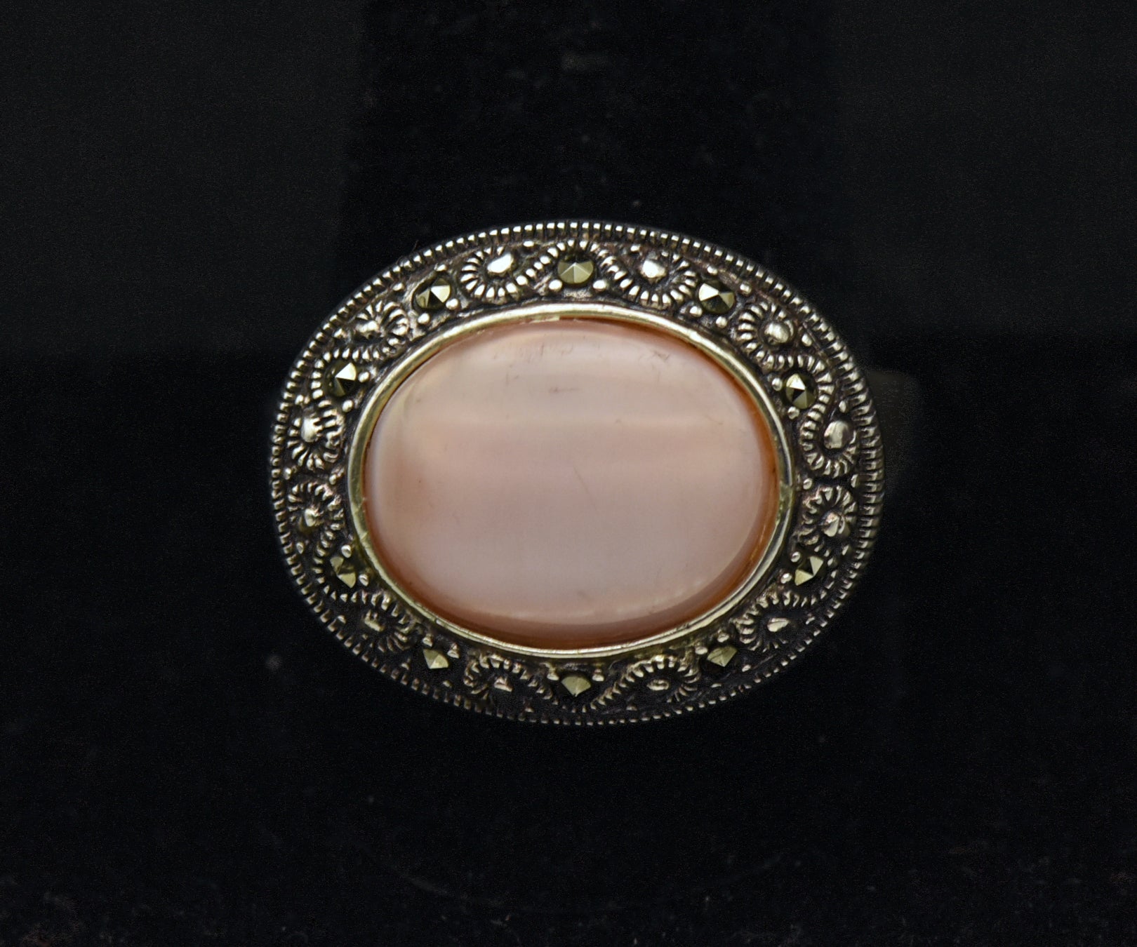 Vintage Pink Mother of Pearl Sterling Silver Ring - Size 12