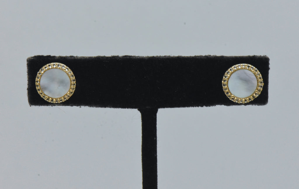 Gold Tone Sterling Silver Mother of Pearl and Topaz Stud Earrings