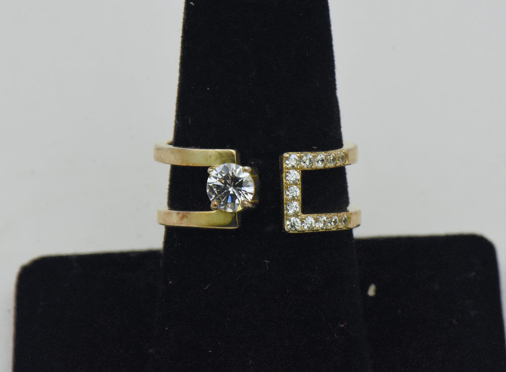 Vintage Unique Modern Design Gold Tone Sterling Silver CZ Ring - Size 8